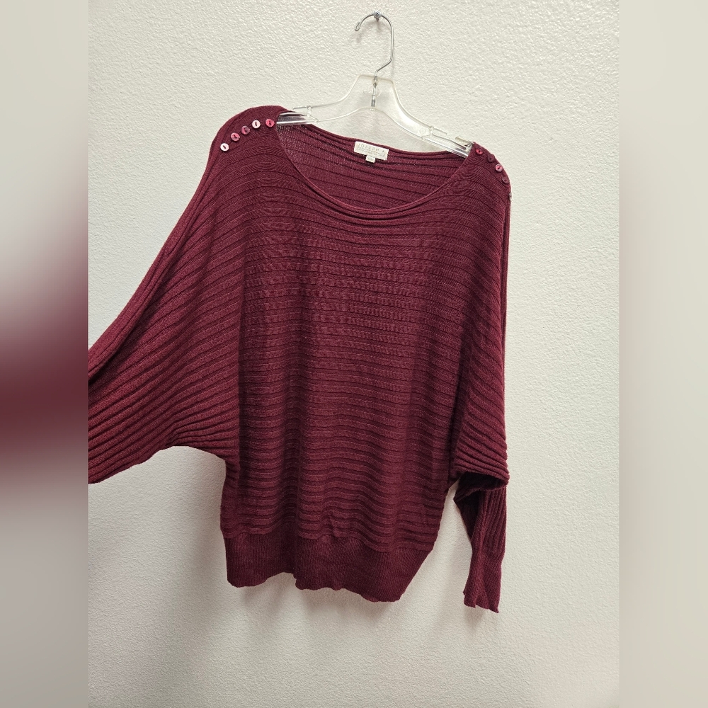 Joseph A Burgundy Crew Neck Sweater with Button Accents